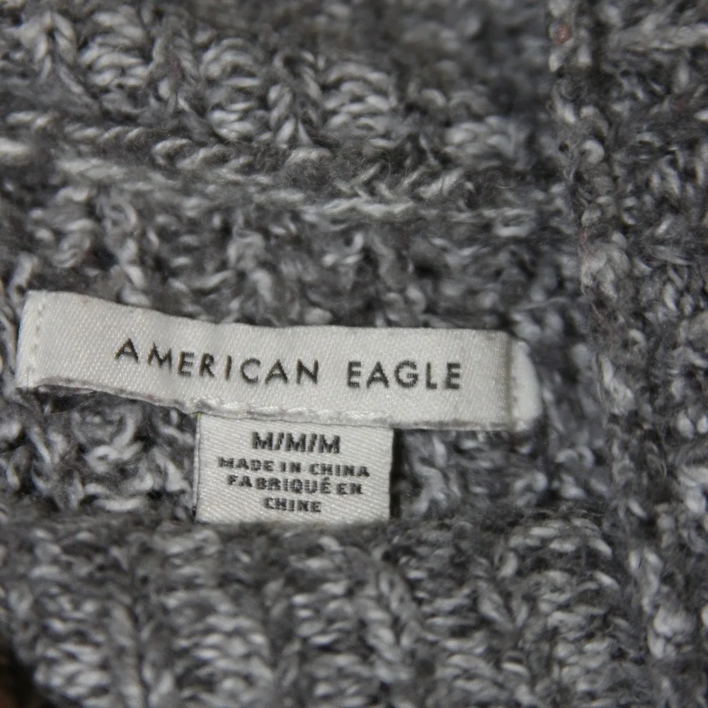American Eagle Sweater Womens M Gray Mock Neck Marled‎ Knit Boxy Pullover